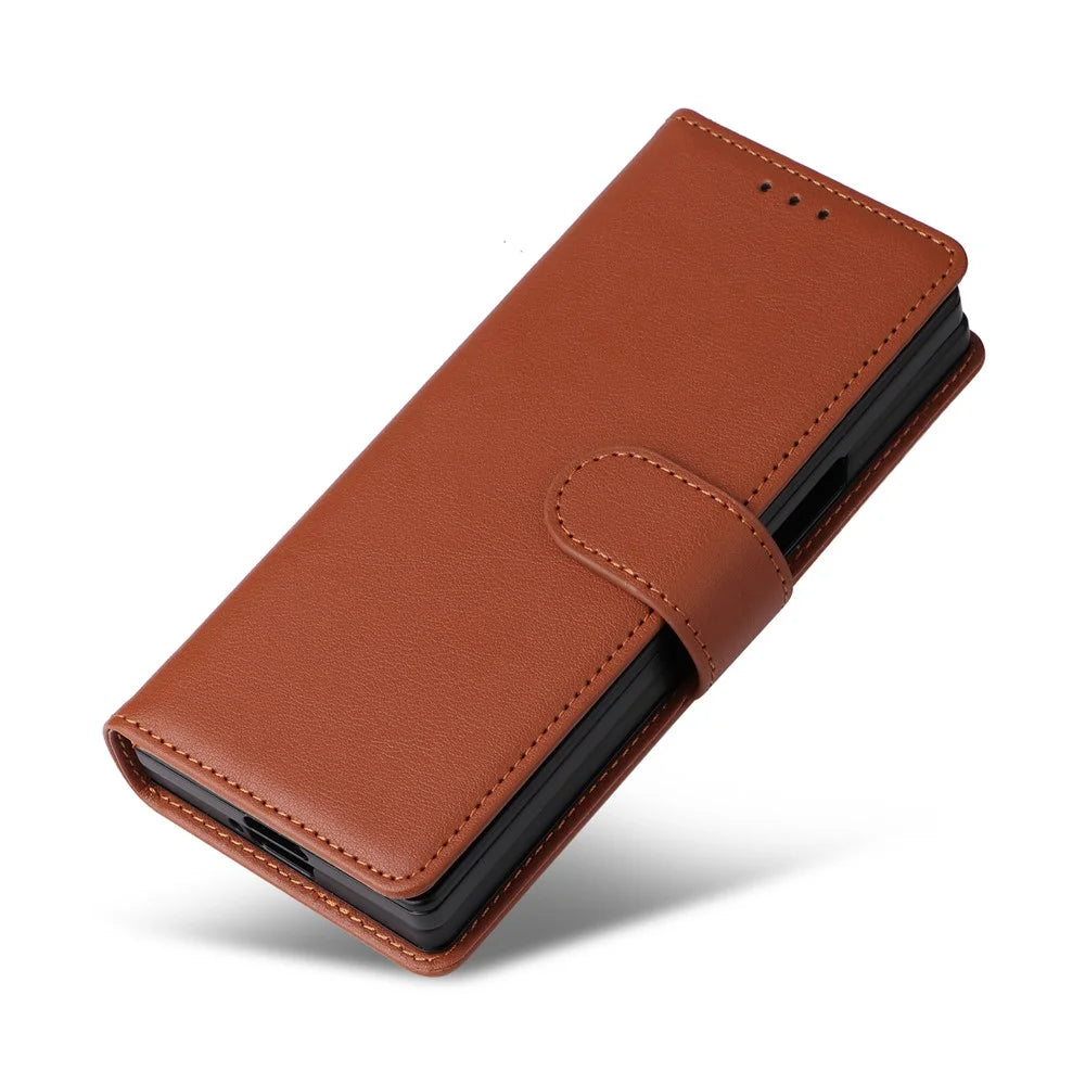 For Samsung Galaxy Z Fold6 5G Leather Case Wallet Card Slots Phone Cover - Brown - 5
