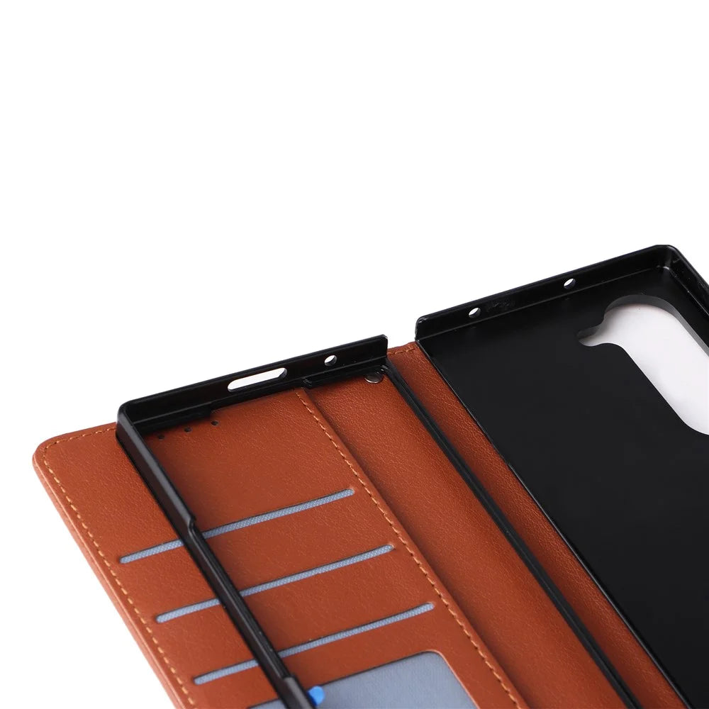 For Samsung Galaxy Z Fold6 5G Leather Case Wallet Card Slots Phone Cover - Brown - 7