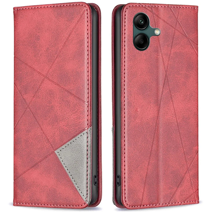 For Samsung Galaxy A06 4G Case Card Slots PU Leather Geometric Phone Cover - Red - 1