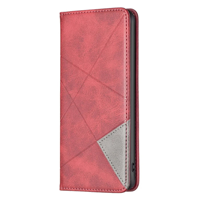 For Samsung Galaxy A06 4G Case Card Slots PU Leather Geometric Phone Cover - Red - 5