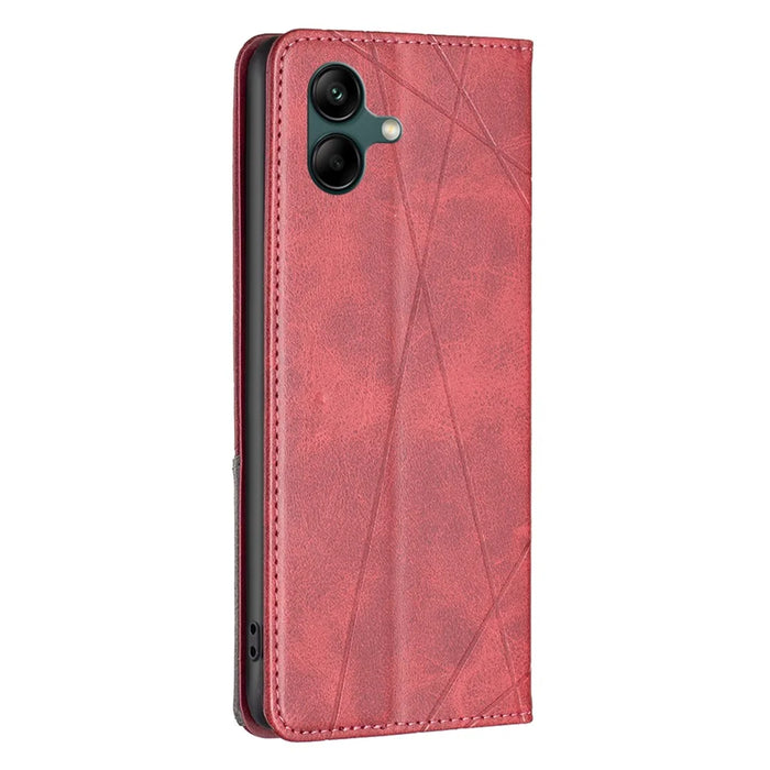 For Samsung Galaxy A06 4G Case Card Slots PU Leather Geometric Phone Cover - Red - 6