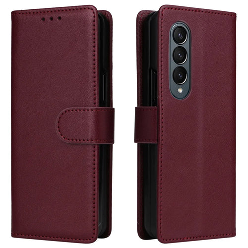 For Samsung Galaxy Z Fold4 5G Case PU Leather Phone Cover with 3 Card Slots - Wine Red - 1
