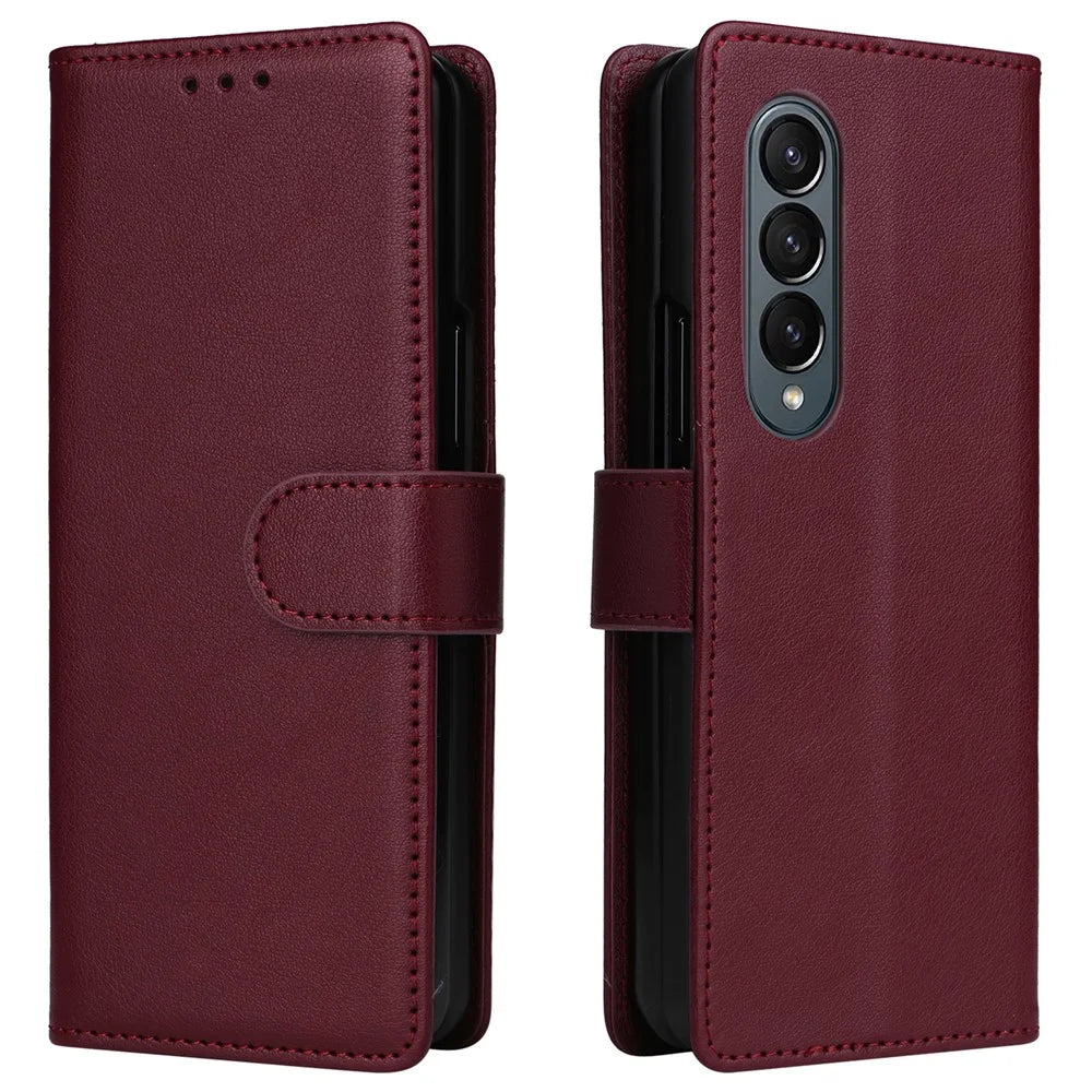 For Samsung Galaxy Z Fold4 5G Case PU Leather Phone Cover with 3 Card Slots - Wine Red - 1