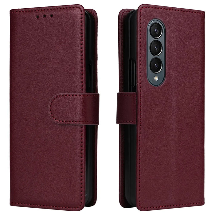 For Samsung Galaxy Z Fold4 5G Case PU Leather Phone Cover with 3 Card Slots - Wine Red - 1