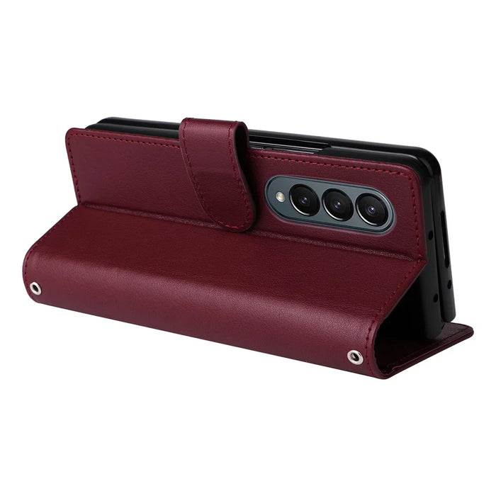 For Samsung Galaxy Z Fold4 5G Case PU Leather Phone Cover with 3 Card Slots - Wine Red - 3