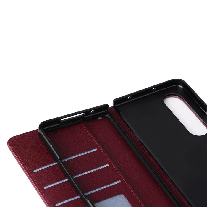 For Samsung Galaxy Z Fold4 5G Case PU Leather Phone Cover with 3 Card Slots - Wine Red - 6