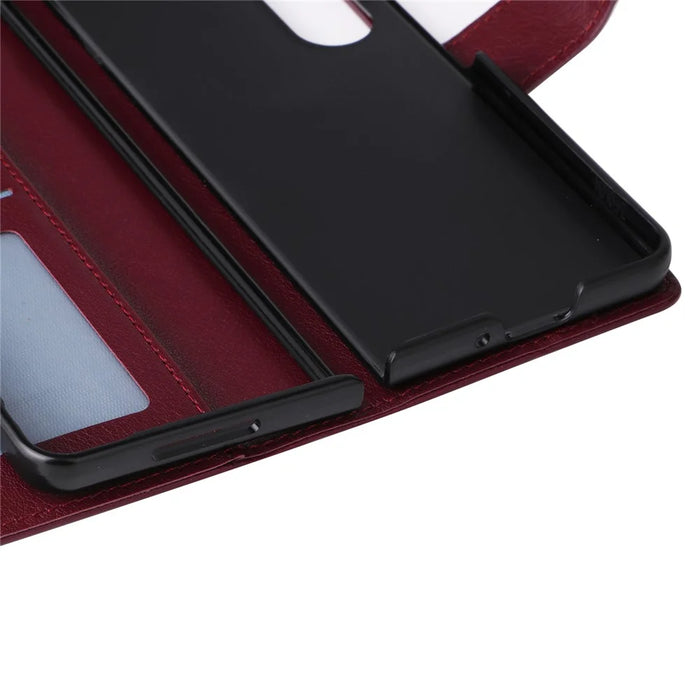 For Samsung Galaxy Z Fold4 5G Case PU Leather Phone Cover with 3 Card Slots - Wine Red - 7