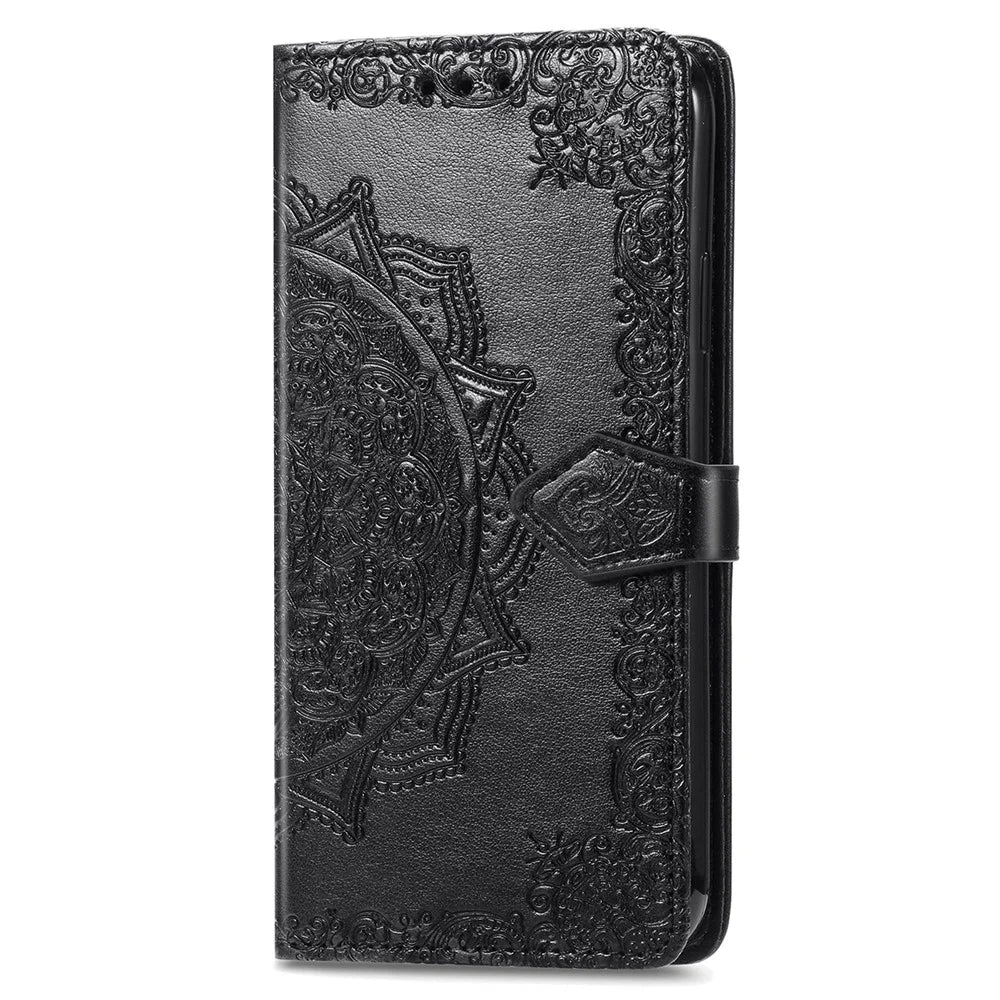 For TCL 50 5G Case Mandala Embossed Design Leather Wallet Phone Cover - Black - 6