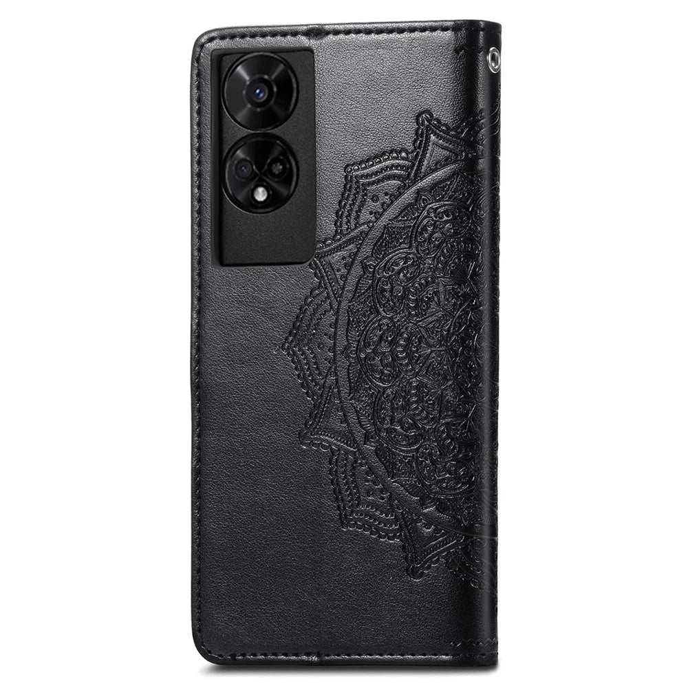 For TCL 50 5G Case Mandala Embossed Design Leather Wallet Phone Cover - Black - 7