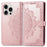 For iPhone 16 Pro Case Card Holder Cash Slots Leather Phone Cover Embossed Mandala Pattern - Rose Gold - 1