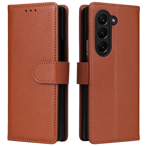 For Samsung Galaxy Z Fold5 5G Case Wallet PU Leather Stand Phone Cover - Brown - 1