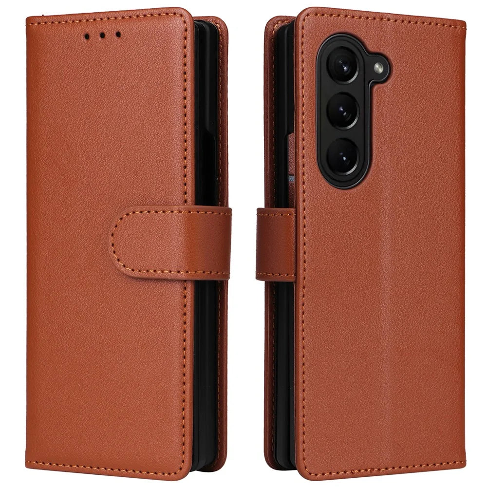 For Samsung Galaxy Z Fold5 5G Case Wallet PU Leather Stand Phone Cover - Brown - 1