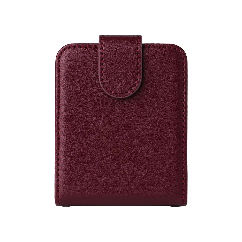For Samsung Galaxy Z Flip7 FE 5G / Z Flip6 5G Case PU Leather Card Holder Folding Phone Cover - Wine Red - 6