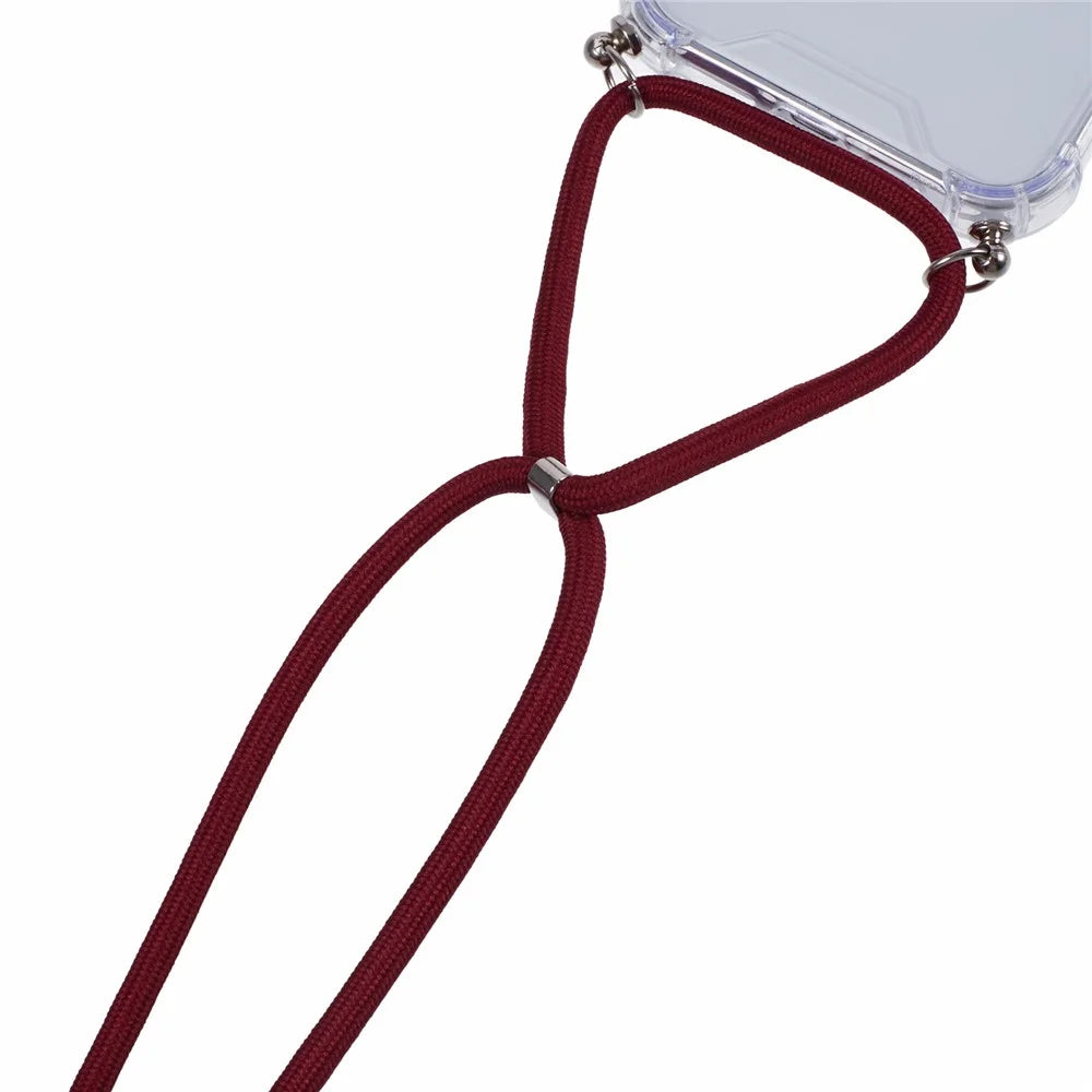 For iPhone 16 Pro Max Crossbody Case Acrylic + TPU Transparent Phone Cover Reinforced Corners - Jujube Red - 4