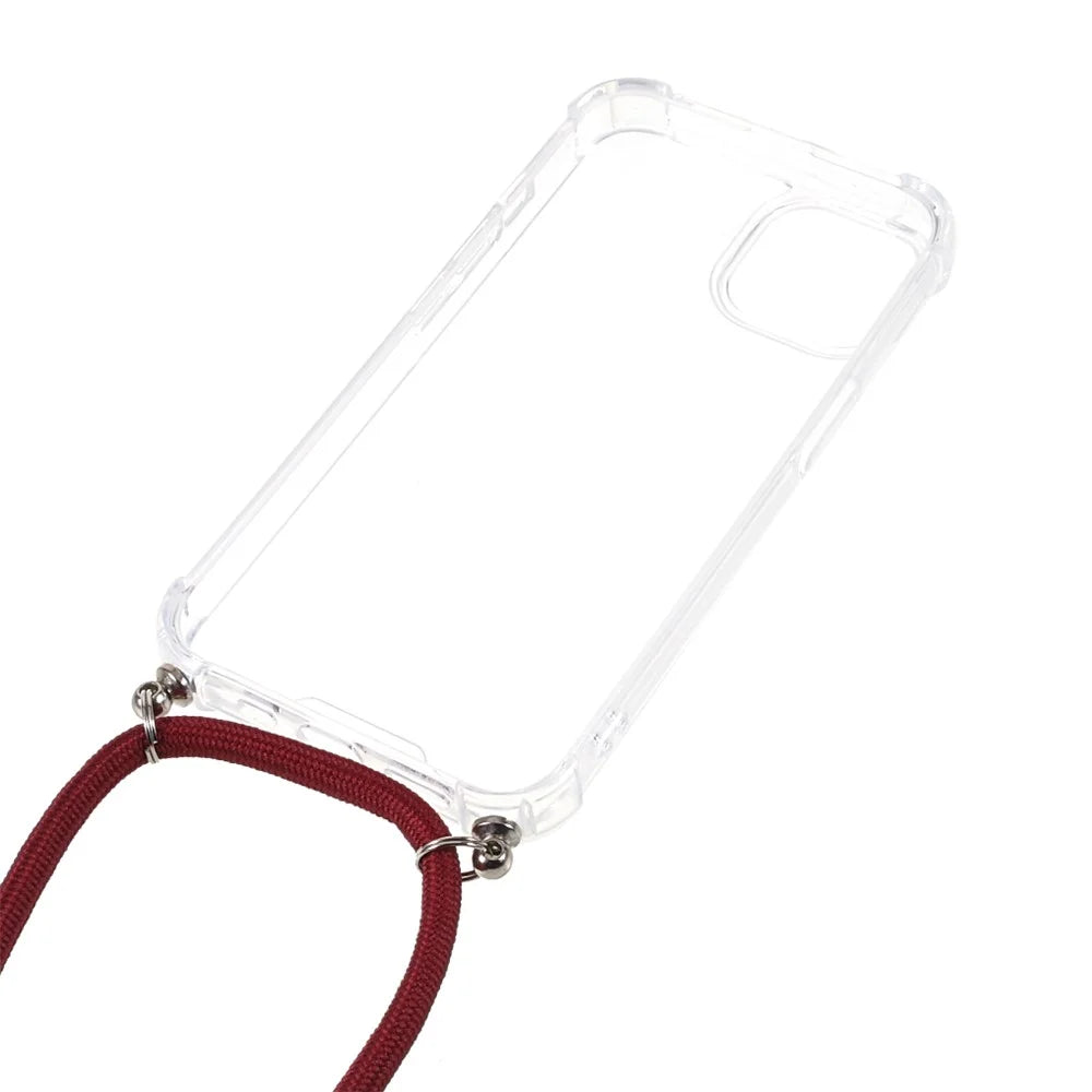 For iPhone 16 Pro Max Crossbody Case Acrylic + TPU Transparent Phone Cover Reinforced Corners - Jujube Red - 6
