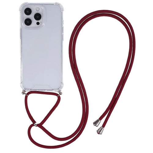 For iPhone 16 Pro Case 4 Corner Reinforced Acrylic + TPU Phone Cover with Adjustable Lanyard - Jujube Red - 1