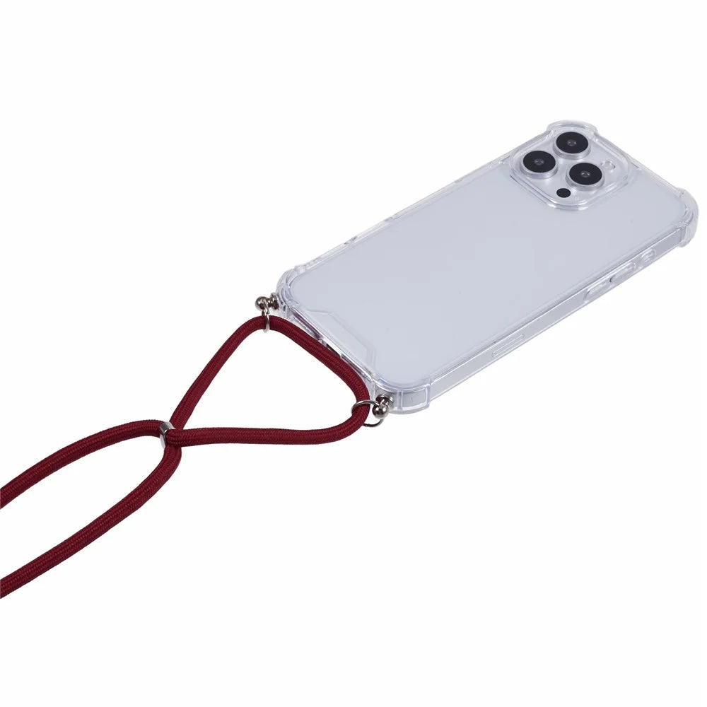 For iPhone 16 Pro Case 4 Corner Reinforced Acrylic + TPU Phone Cover with Adjustable Lanyard - Jujube Red - 3