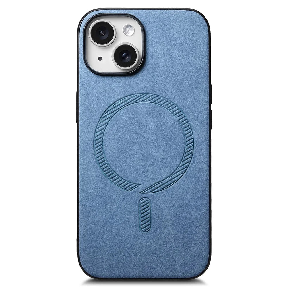 For iPhone 15 Leather Back Case Compatible with MagSafe Skin-touch Phone Cover - Blue - 2