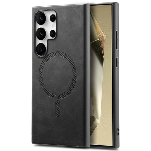 For Samsung Galaxy S24 Ultra Leather Back Magnetic Case Skin-touch Phone Cover - Black - 1