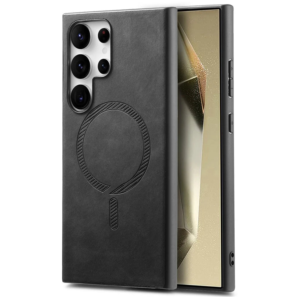 For Samsung Galaxy S24 Ultra Leather Back Magnetic Case Skin-touch Phone Cover - Black - 1