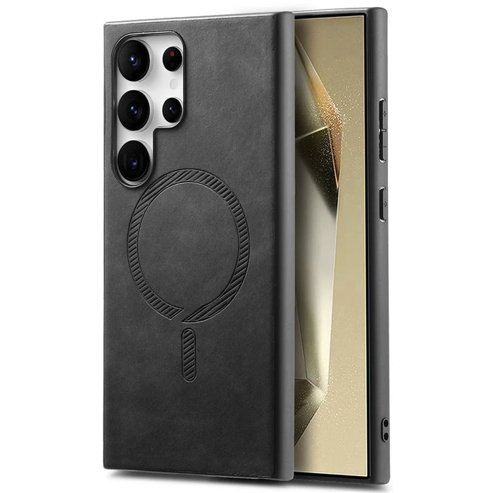 For Samsung Galaxy S24 Ultra Leather Back Magnetic Case Skin-touch Phone Cover - Black - 1