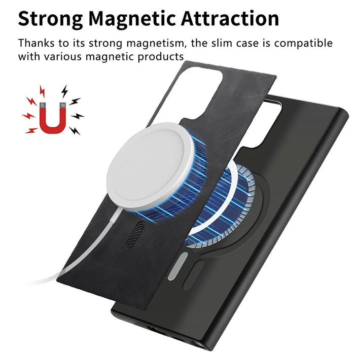 For Samsung Galaxy S24 Ultra Leather Back Magnetic Case Skin-touch Phone Cover - Black - 4