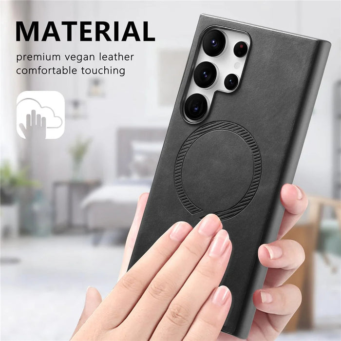 For Samsung Galaxy S24 Ultra Leather Back Magnetic Case Skin-touch Phone Cover - Black - 5
