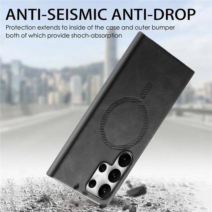 For Samsung Galaxy S24 Ultra Leather Back Magnetic Case Skin-touch Phone Cover - Black - 6