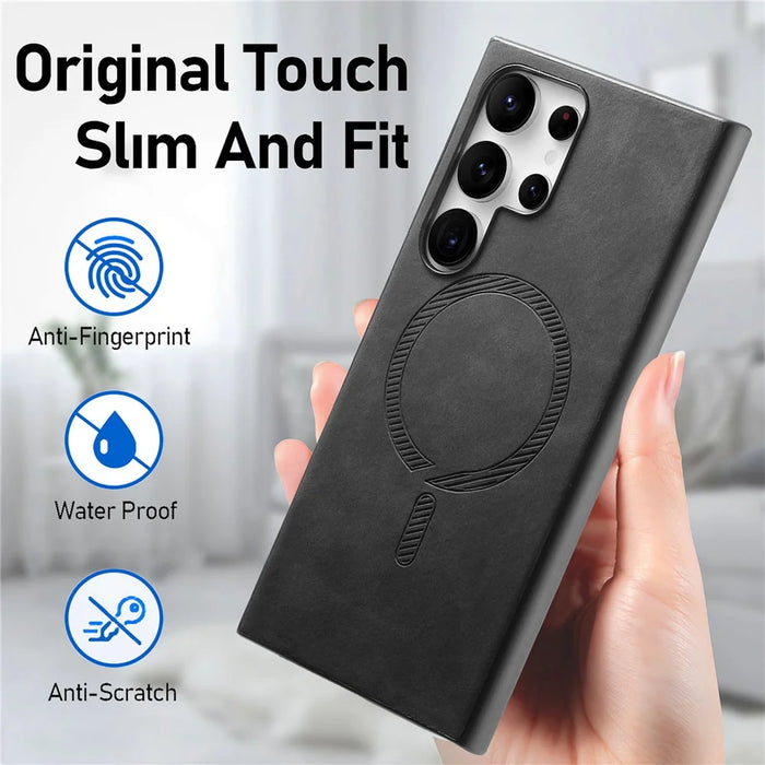 For Samsung Galaxy S24 Ultra Leather Back Magnetic Case Skin-touch Phone Cover - Black - 7