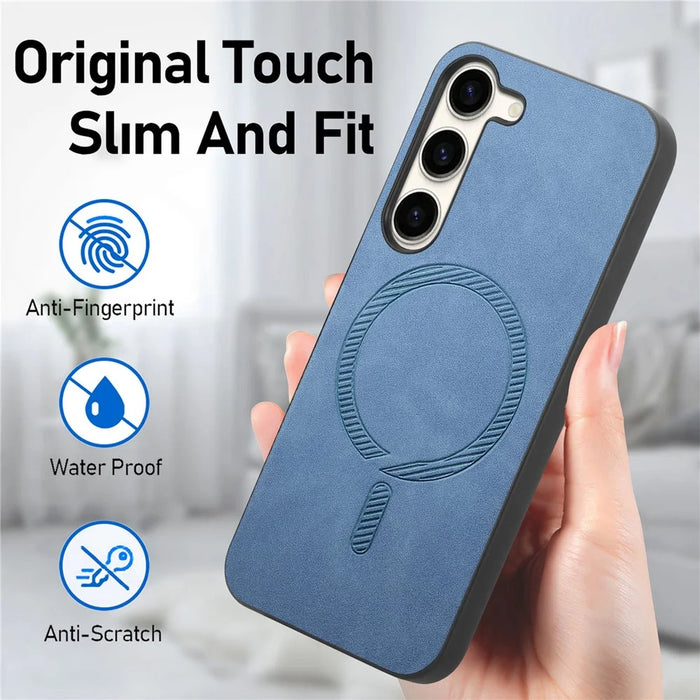 For Samsung Galaxy S23 Leather Back Magnetic Case Skin-touch Phone Cover - Blue - 4