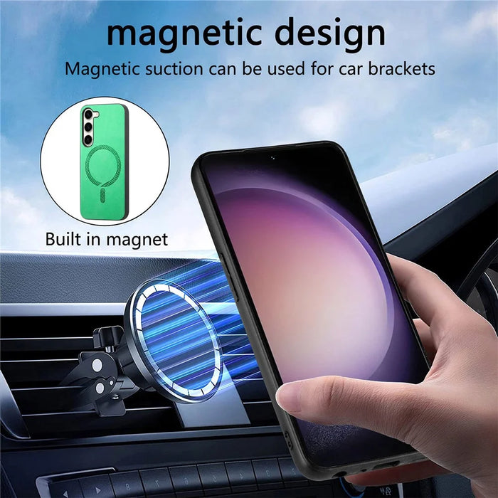 For Samsung Galaxy S23 Leather Back Magnetic Case Skin-touch Phone Cover - Blue - 7