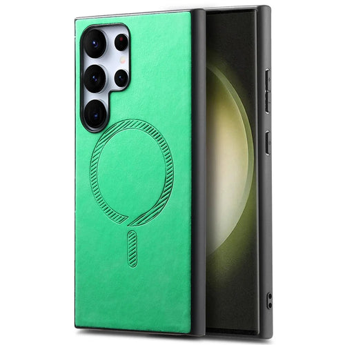 For Samsung Galaxy S23 Ultra Leather Back Magnetic Case Skin-Touch Phone Cover - Green - 1