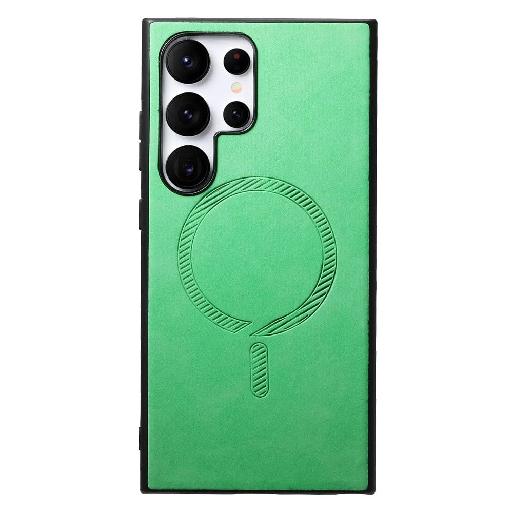 For Samsung Galaxy S23 Ultra Leather Back Magnetic Case Skin-Touch Phone Cover - Green - 2