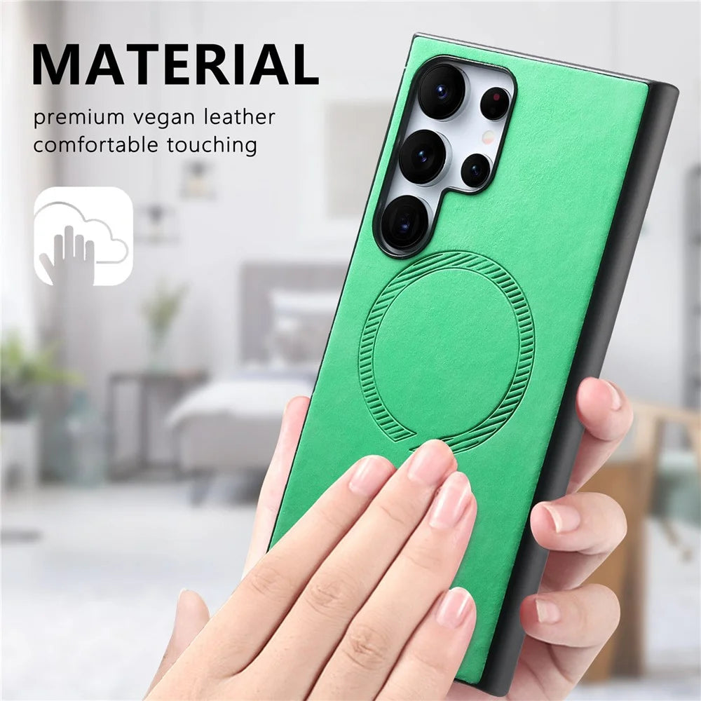 For Samsung Galaxy S23 Ultra Leather Back Magnetic Case Skin-Touch Phone Cover - Green - 4