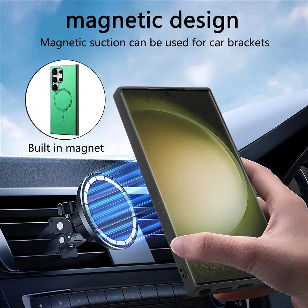 For Samsung Galaxy S23 Ultra Leather Back Magnetic Case Skin-Touch Phone Cover - Green - 5
