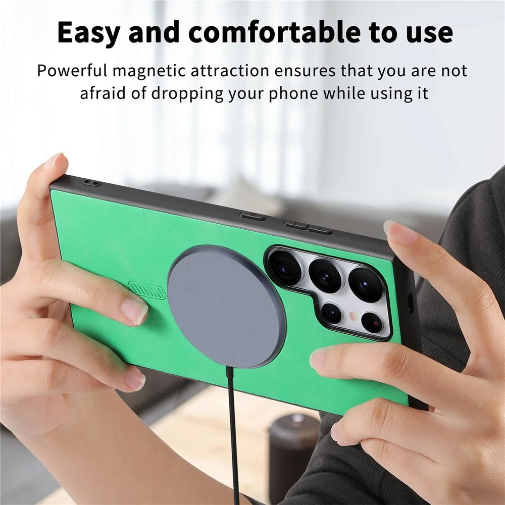 For Samsung Galaxy S23 Ultra Leather Back Magnetic Case Skin-Touch Phone Cover - Green - 6