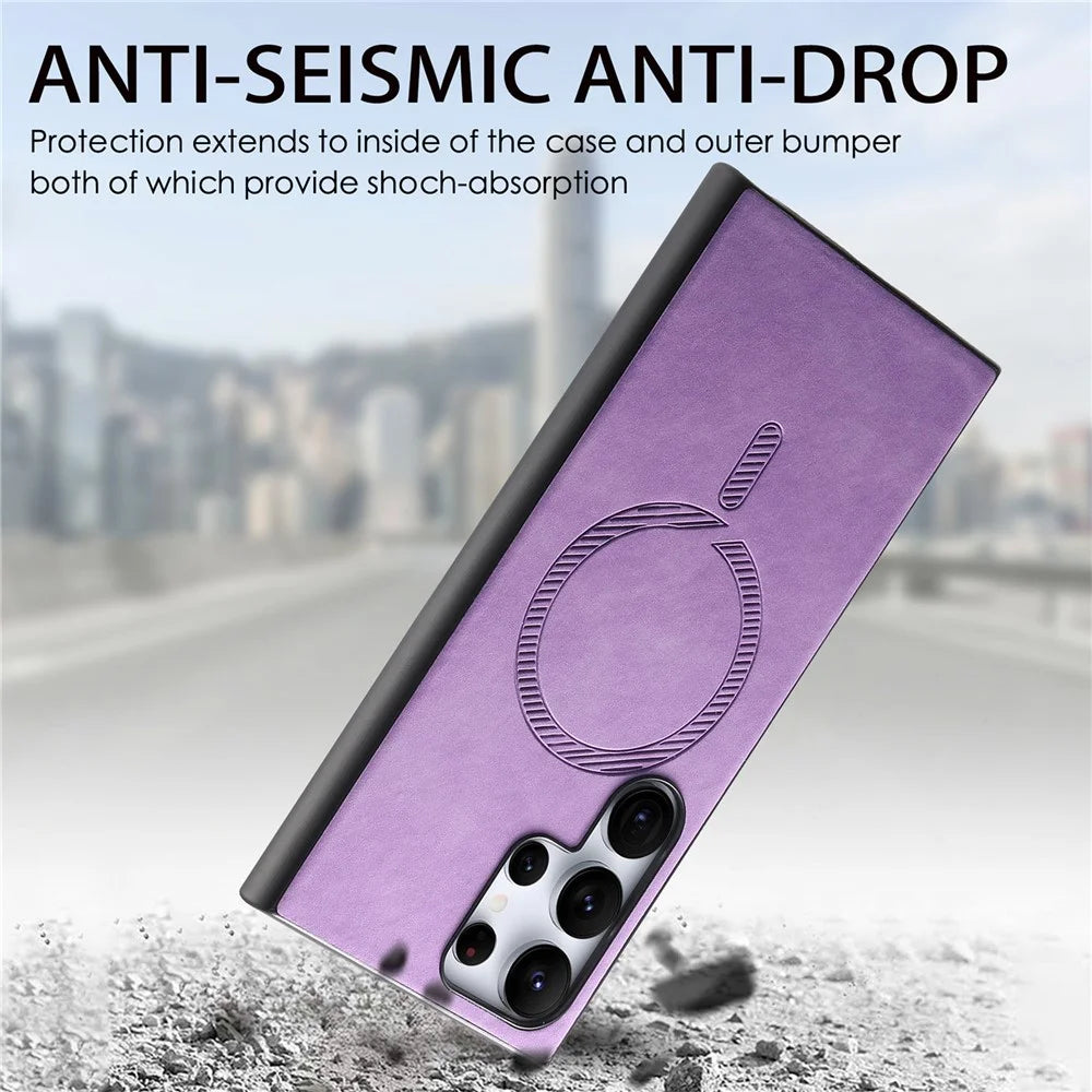 For Samsung Galaxy S23 Ultra Leather Back Magnetic Case Skin-Touch Phone Cover - Green - 7