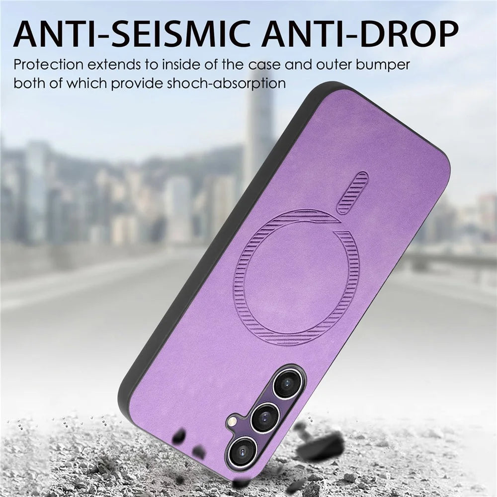 For Samsung Galaxy S23 FE Leather Back Case Magnetic Case Skin-touch Phone Cover - Purple - 3