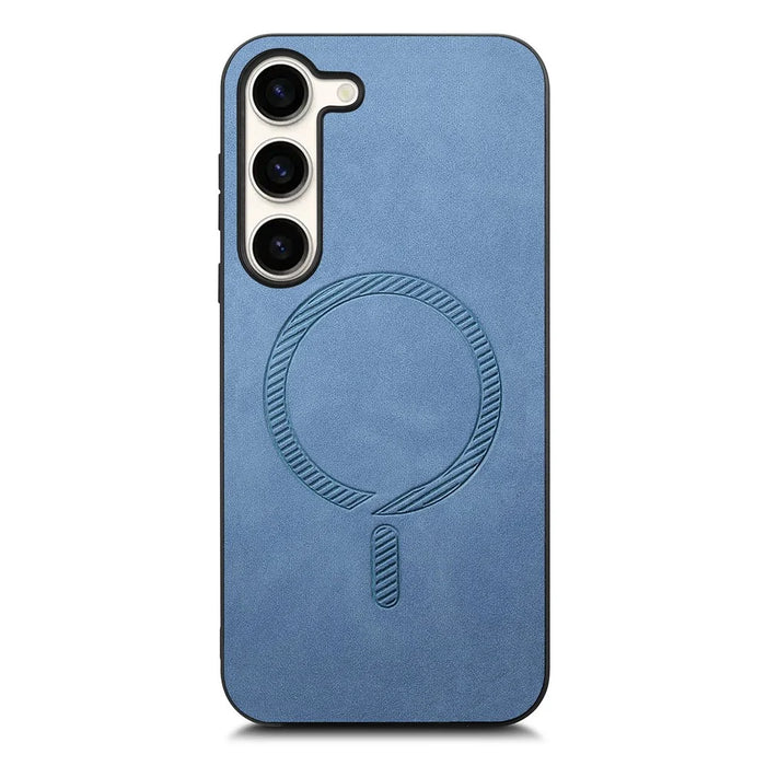 For Samsung Galaxy S23+ Leather Back Magnetic Case Skin-touch Phone Cover - Blue - 2