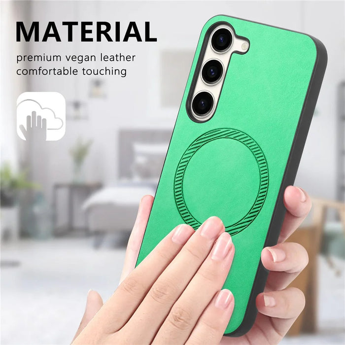 For Samsung Galaxy S23+ Leather Back Magnetic Case Skin-touch Phone Cover - Blue - 6