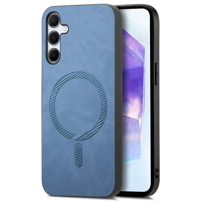 For Samsung Galaxy A55 5G Leather Back Case Magnetic Case Skin-touch Phone Cover - Blue - 1