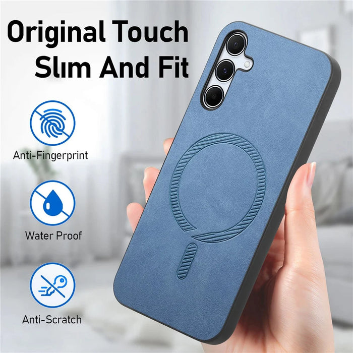 For Samsung Galaxy A55 5G Leather Back Case Magnetic Case Skin-touch Phone Cover - Blue - 4