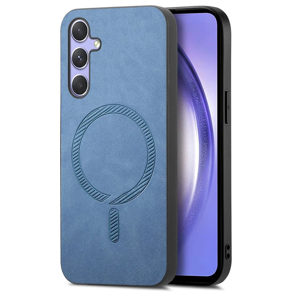 For Samsung Galaxy A54 5G Leather Back Case Magnetic Case Skin-touch Phone Cover - Blue - 1