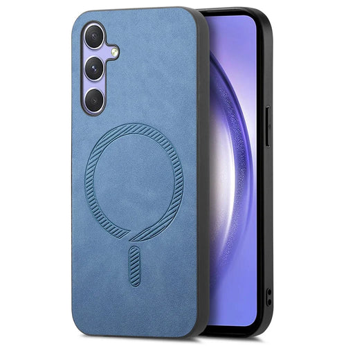 For Samsung Galaxy A54 5G Leather Back Case Magnetic Case Skin-touch Phone Cover - Blue - 1