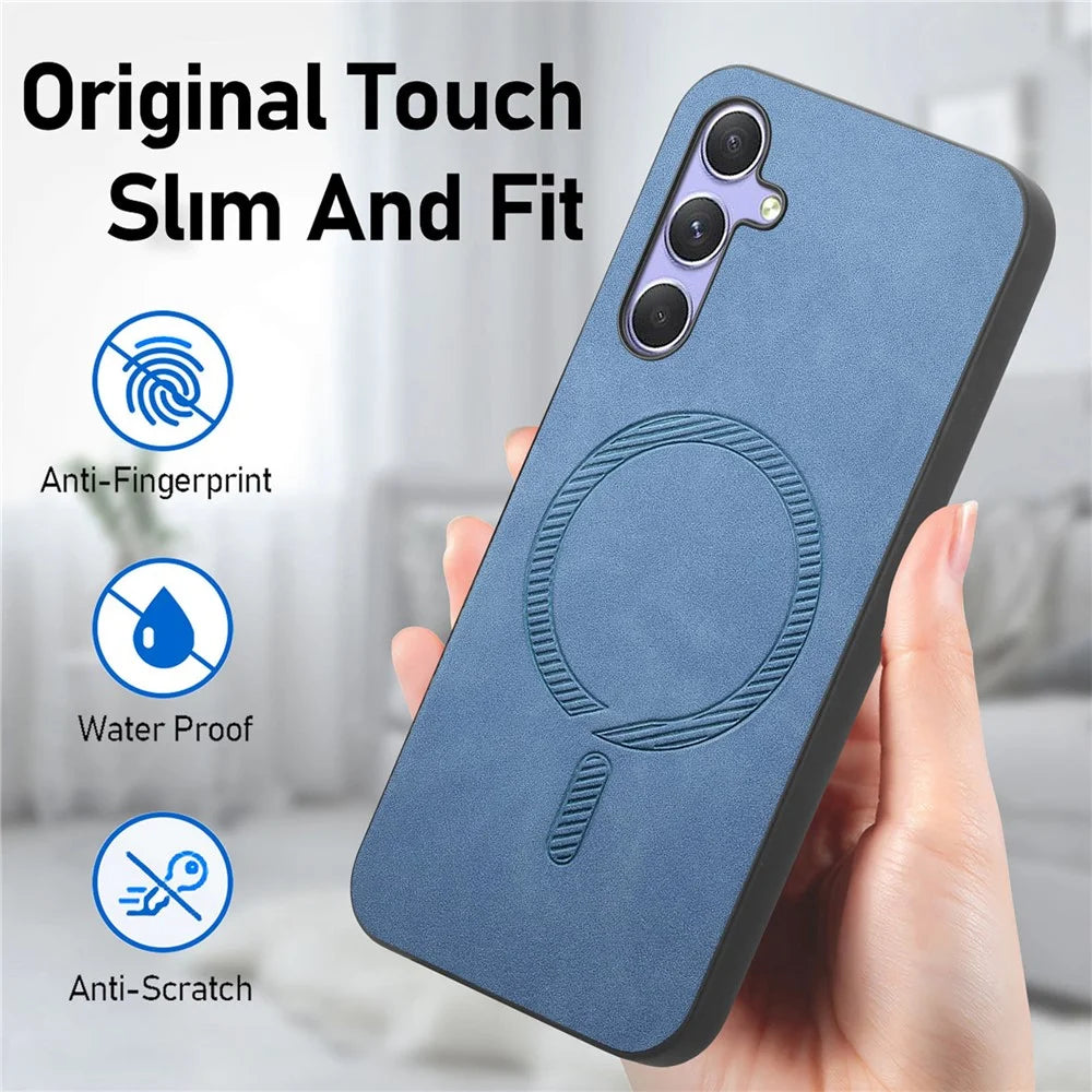 For Samsung Galaxy A54 5G Leather Back Case Magnetic Case Skin-touch Phone Cover - Blue - 4