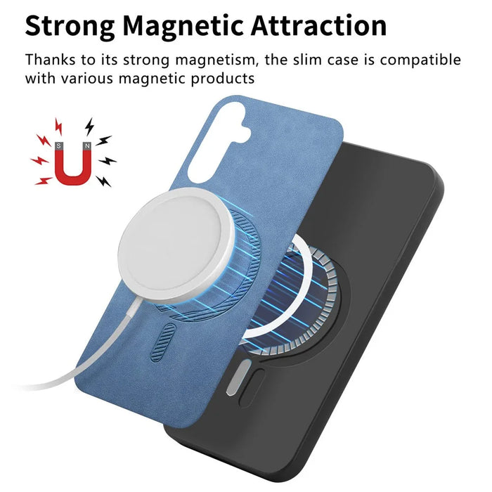 For Samsung Galaxy A35 5G Leather Back Magnetic Case Skin-touch Phone Cover - Blue - 3