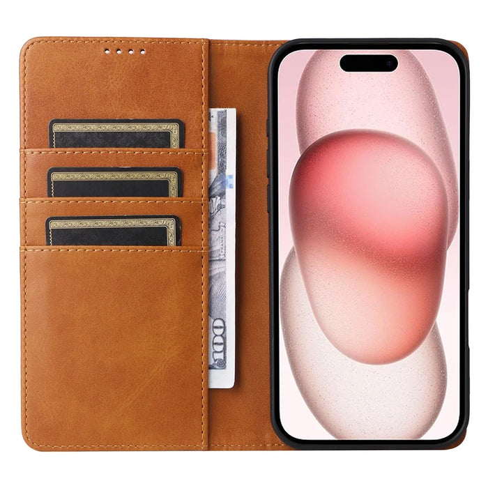For iPhone 15 Wallet Case RFID Blocking Leather Phone Cover Stand View - Brown - 2