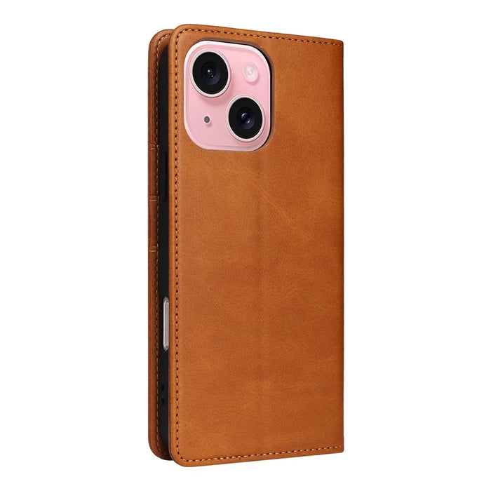For iPhone 15 Plus / 14 Plus Case RFID Blocking PU Leather Wallet Stand Cover - Brown - 7