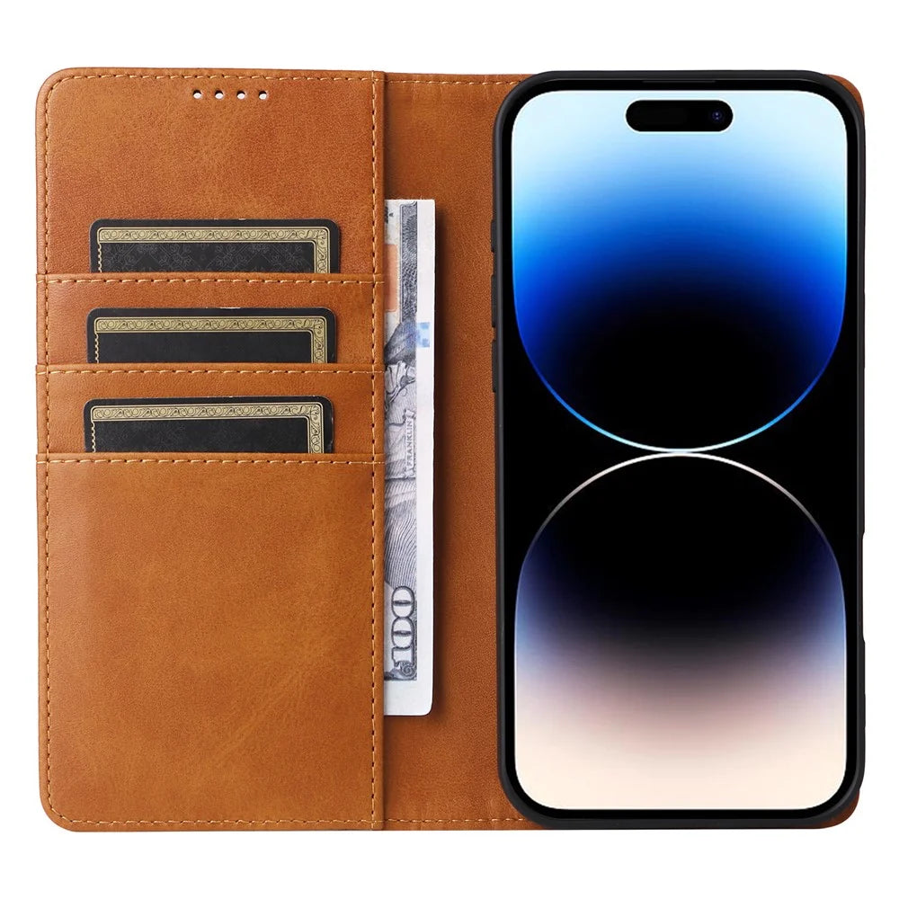 For iPhone 14 Pro Case PU Leather Phone Cover with RFID Blocking Wallet - Brown - 2