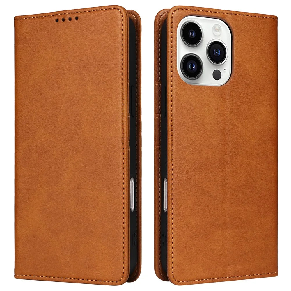 For iPhone 14 Pro Max Wallet Case RFID Blocking PU Leather Phone Cover - Brown - 1